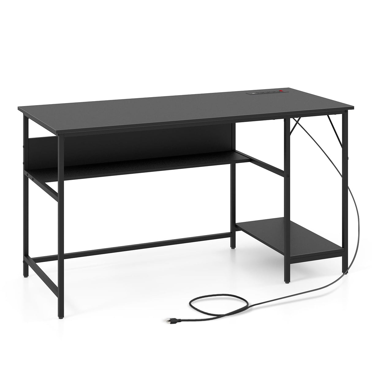 Tangkula 55 Inch Computer Desk with 4 Power Outlets & 2 USB Ports, Home Office Desk with Built in Charging Station with Switch, Computer Workstation Writing Study Desk with Storage Shelf & CPU Stand Tangkula