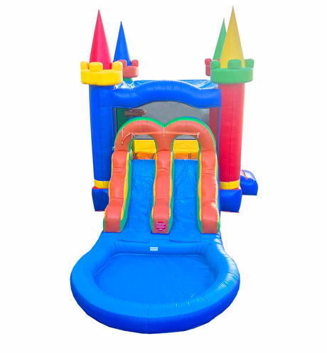 Inflatable Bounce House with Slide for Kids - Backyard Modular Rainbow Castle Combo Bouncer with Water Pool, Outdoor Toys, Jumpers for Kids - Bounce House with Blower & Stakes - 12' x 12' Area Pogo Bounce House