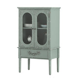MAISON ARTS 42" Tall Accent Cabinet with 2 Glass Doors & 1 Drawer, Modern Farmhouse Kitchen Buffet Cabinets with Storage Living Room Entryway Cabinet Solid Wood Legs, Mint Green MAISON ARTS