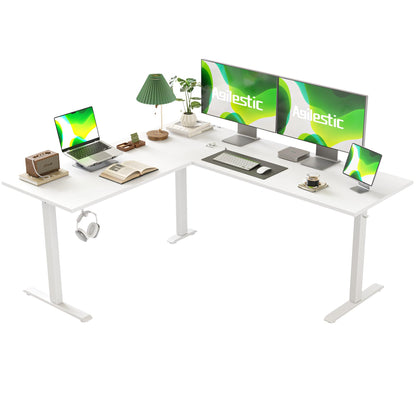 Agilestic L Shaped Standing Desk Adjustable Height, Electric Corner Standing Desk, 63 x 55 inch Sit Stand Computer Table with Splice Board, White - WoodArtSupply