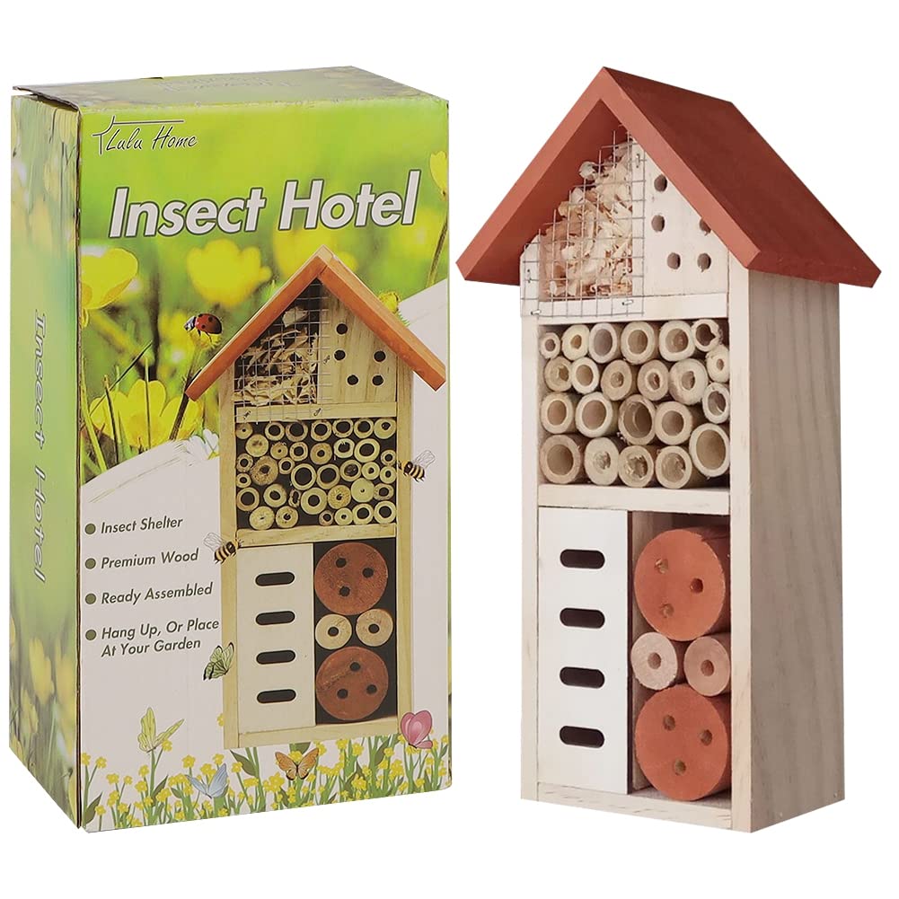 Lulu Home Wooden Insect House, Hanging Insect Hotel for Bee, Butterfly, Ladybirds, Beneficial Insect Habitat, Bug Hotel Garden, 10.4 X 3.4 X 5.4 Inch Lulu Home