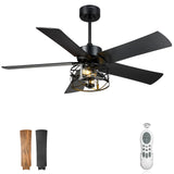 YOUKAIN Ceiling Fans With Lights, 48 Inch Farmhouse Ceiling Fans with Lights and Remote, 5-Reversible Blades with Matte Black/Wooden Finish, 48-YJ632-BKW YOUKAIN