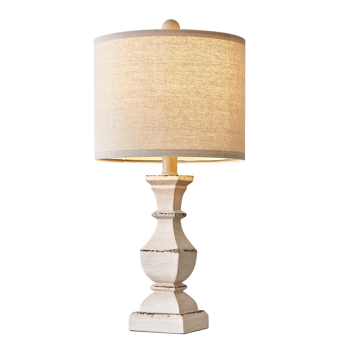 PoKat 20.5" Farmhouse Table Lamp, Vintage Bedside Lamps for Bedroom, Rustic Small End Table Lamps for Living Room, Traditional Nightstand Desk Lamps Distressed Washed White PoKat