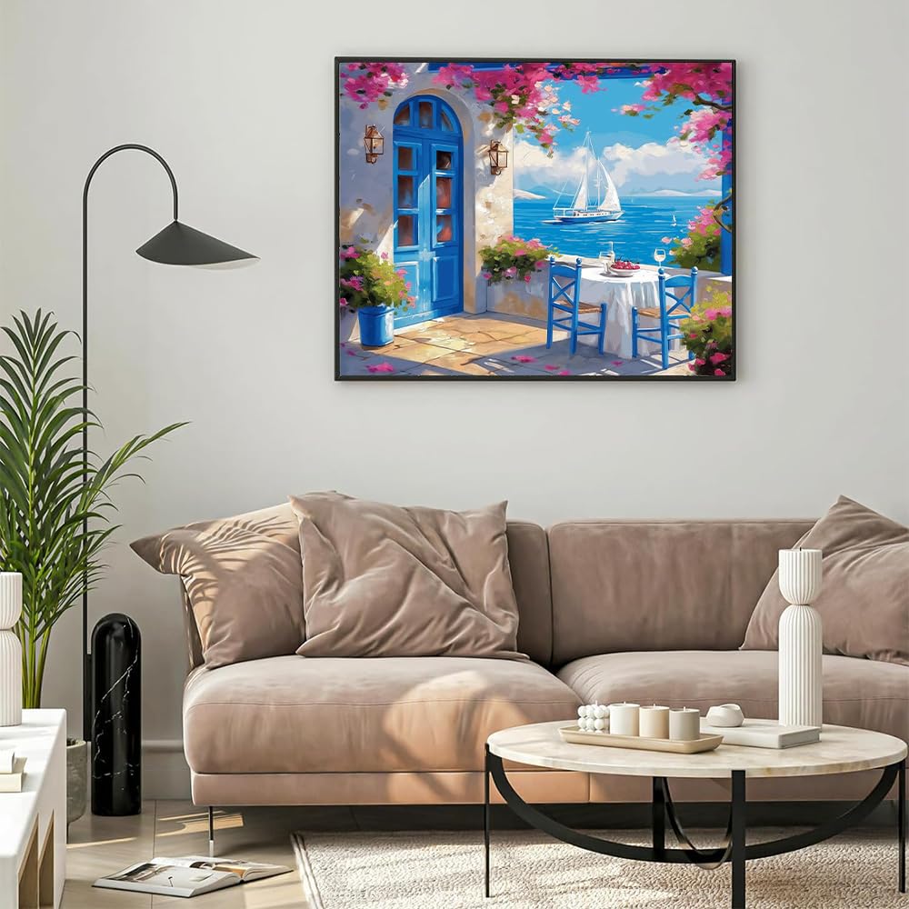 Natuyalo Paint by Numbers Kit for Adults Beginners, 16" Wx20 L Canvas Pictures Drawing Acrylic Paintwork with 3 Pcs Paintbrushes, Seaside Cityscape Natuyalo