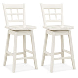 Giantex 24.5" Bar Stools Set of 2, Farmhouse Swivel Barstools with 6-Grid Hollow Back & Ergonomic Contoured Seat, Footrest, Wooden Counter Height Bar Stools for Kitchen Island, Bar, Cafe, White Giantex