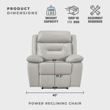Lexicon Power Recliner Chair for Living Room, Top Grain Leather Match Recliner with Pillow Top Armrests, Home Theater Seating, Wall Hugger Recliners with USB Port, 40" W, Silver Lexicon