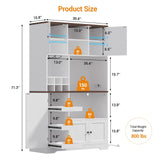 Hasuit 71.3" Pantry Cabinet with Charging Station, Tall Farmhouse Kitchen Hutch with Microwave Stand, Coffee Bar Hutch with Removable Wine Rack for Living Room, Dining Room, White Hasuit