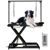 Dog Grooming Table, 50'' Electric Lift Heavy Duty Cat Grooming Table with Aluminium Overhead Arm, Adjustable Pet Grooming Table with Anti Slip Tabletop for Grooming, Trimming, Dressing, Drying(Black) TROPOW