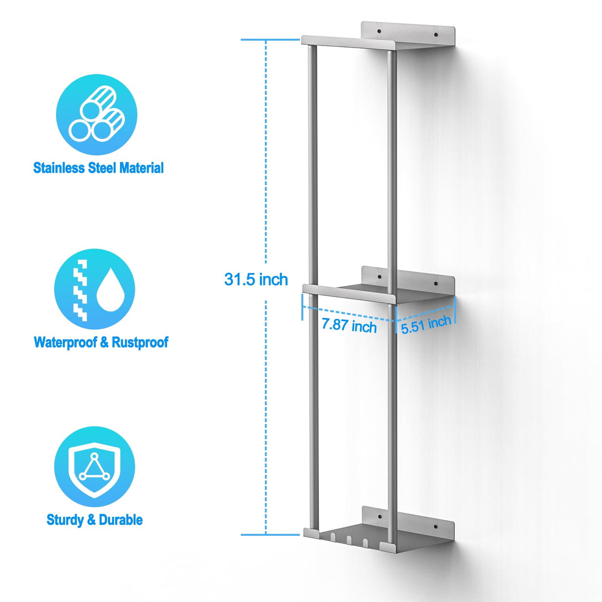 Liuoud Towel Rack Storage for Bathroom, Wall Mounted Vertical Rolled Towel Organizer Holder with Shelf, Holds Up 6 Large Bath Sheets, Silver Grey Liuoud