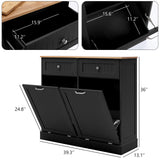 Double Tilt Out Trash Cabinet 20 Gallon, Freestanding Wooden Kitchen Trash Recycling Cabinet with Drawer & Removable Cutting Board, Dog Proof Trash Can Cabinet, Black Gitua
