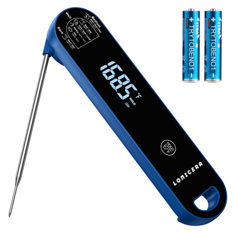 Lonicera Professional Meat Thermometer for Cooking. Instant Read Less Than 0.6 Sec, ±0.5℉ Accuracy with Thermocouple Tech. IP67 Waterproof Design, Ambidextrous VA Display, Auto Wake up (Blueberry) LONICERA