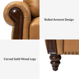 HULALA HOME Genuine Leather Sofa 3-Seater Couch Traditional Living Room Sofa with Carved Solid Wood Legs, Camel HULALA HOME