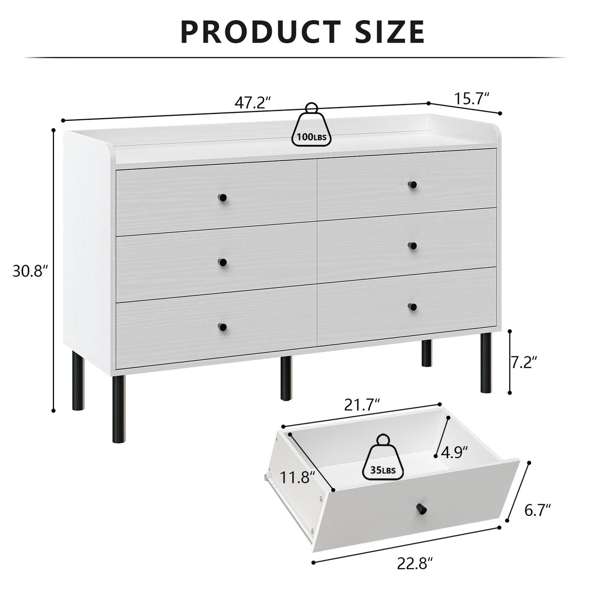 LYNSOM White Dresser for Bedroom, 6 Drawer Dresser with Wide Drawer and Metal Handles, Modern Dressers & Chests of Drawers for Hallway Entryway LYNSOM