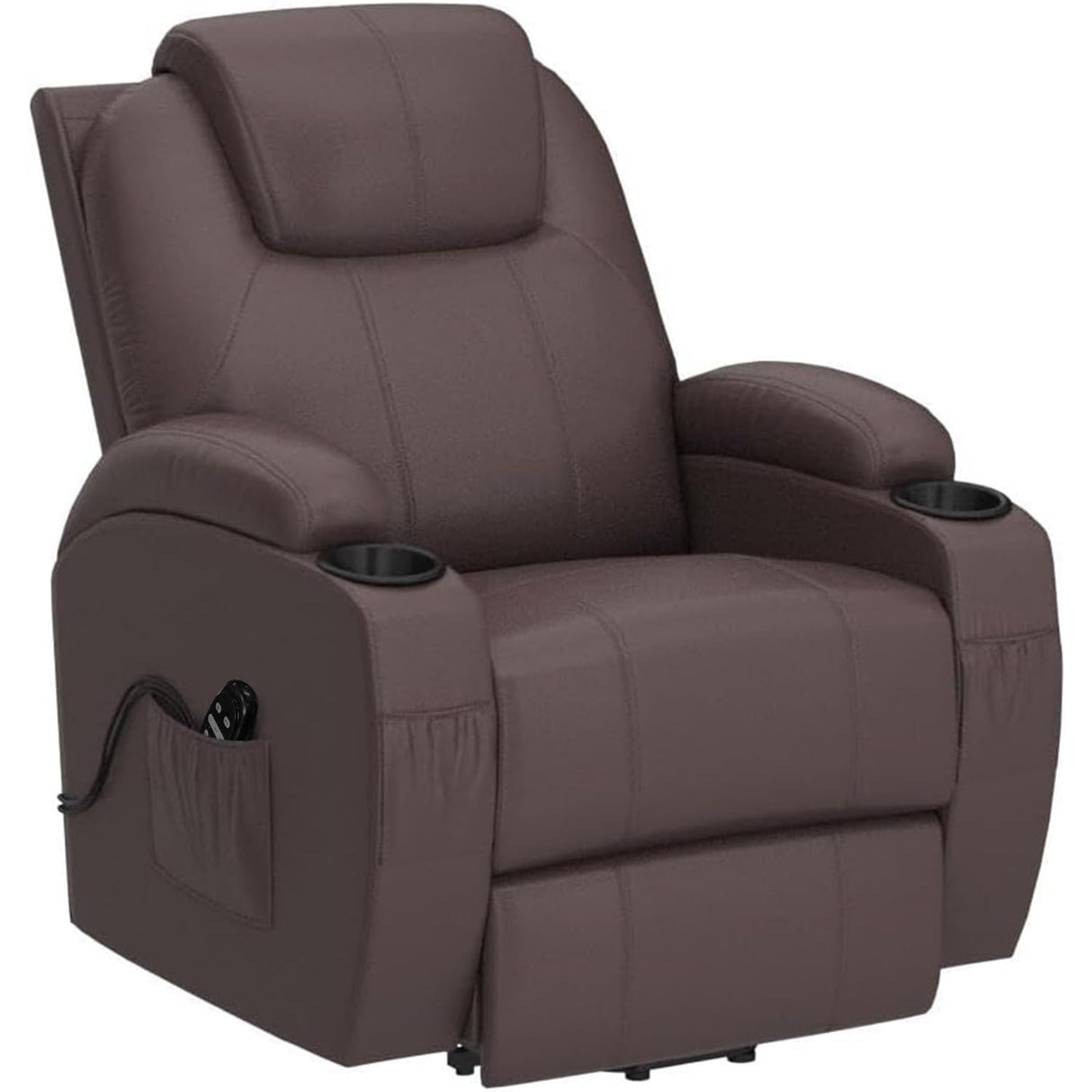 VICTONE Electric Power Lift Recliner Chair for Elderly Reclining Sofa for Living Room with Massage, Side Pockets and Cup Holders (Leather, Brown) VICTONE