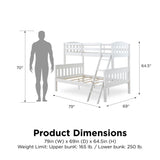 DHP Airlie Twin over Full Bunk Bed, White, Wood Construction, Converts to Twin/Full, 4-Step Ladder, Guard Rails DHP