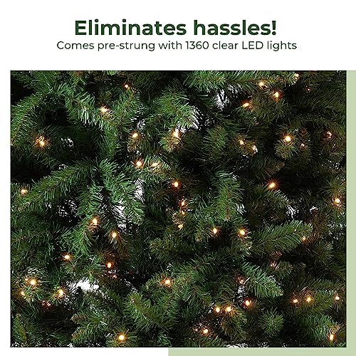 13ft. Artificial Slim Green Mountain Pine Christmas Tree with 1360 Warm White LED Lights and 3924 Bendable Branches