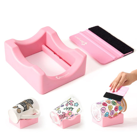 Beryzol Silicone Cup Cradle, Cup Cradle for Tumblers Use to Apply UV DTF Decal/Apply Vinyl Decals - Keep Mugs in Place with Felt Squeegee Beryzol