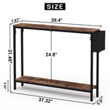 Bigbiglife 39.4" Console Entryway Table, 2-Tier Industrial Narrow Sofa Table with Storage Shelves for Hallway, Living Room, Bedroom, Foyer, Corridor, Office, Rustic Brown and Black Bigbiglife