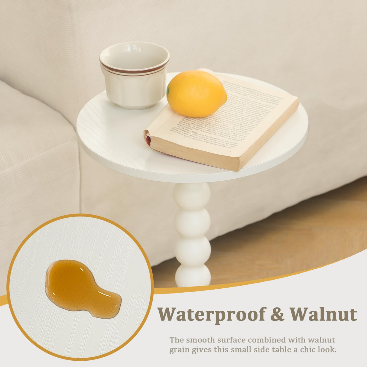 Fultyle Round Side Table, Small Drink Table for Small Spaces, Modern Accent End Table Coffee Table with Solid Wood Leg for Living Room, Bedroom, Corners, and Office (White) Fultyle