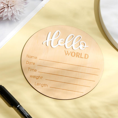 Baby Announcement Sign, 5.9 Inch Wooden Hello World Newborn Sign Birth Announcement Signs Baby Name Announcement Plaques for Photo Props Baby Shower