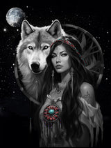 DIY 5D Diamond Art Painting Kits American Native Indian Girl and Wolves Full Drill Round Diamond Art Paint by Number Kits for Beginner Embroidery Cross Stitch for Wall Decoration(30x40cm) Generic