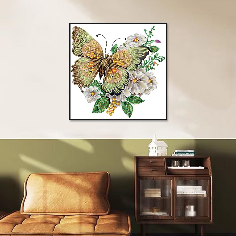 Stalente Diamond Painting Kits for Adults Butterfly, 5D Special Shape Diamond Art Kits for Beginners, Crystal Rhinestones Diamond Painting for Home Wall Decoration Gift 12×12inch, Flower Stalente