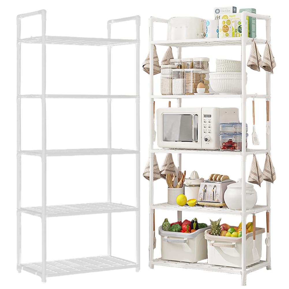 5 Tier Storage Shelves Adjustable Shelving Unit Heavy Duty Storage Rack 66 Lbs Capacity for Kitchen Pantry Closet Bathroom Laundry Garage White Generic
