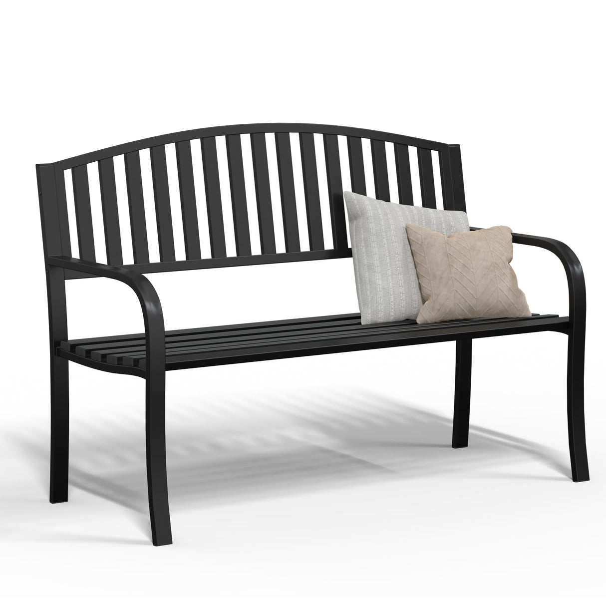 50" Heavy Duty Outdoor Bench, Wrought Iron Weatherproof Garden Bench Black Metal Patio Bench for Park Proch Yard 880lbs Maemttes