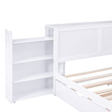 Harper & Bright Designs Queen Storage Bed with Bookcase Headboard and Trundle, Queen Size Platform Bed Frame, Wood Queen Size Bed for Kids Teens Adults, No Box Spring Needed, Easy Assembly (White) Harper & Bright Designs