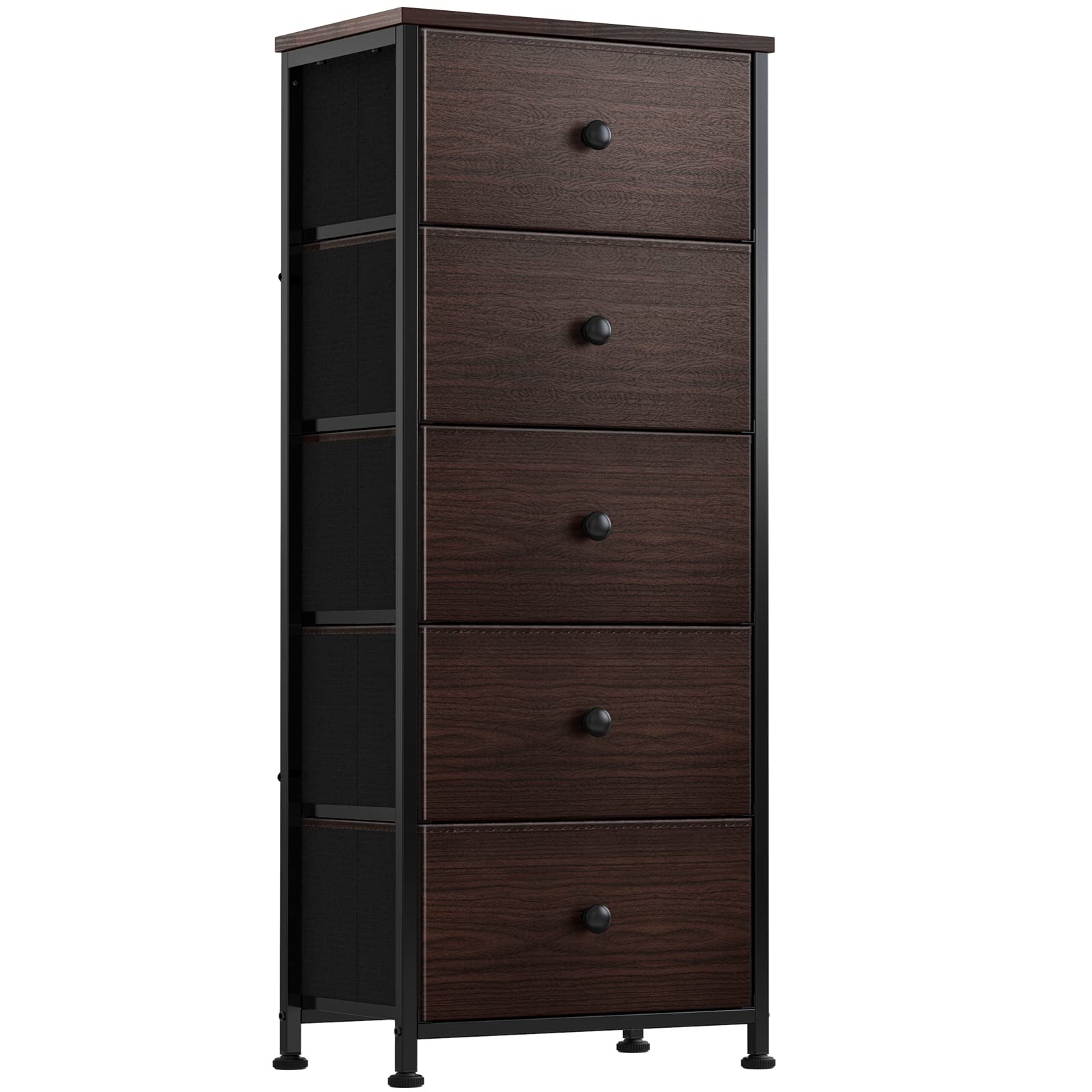 REAHOME 5 Drawer Dresser for Bedroom Faux Leather Chest of Drawers Closets Large Capacity Organizer Tower Steel Frame Wooden Top Living Room Entryway Office (Rustic Brown) RZP5R1 - WoodArtSupply