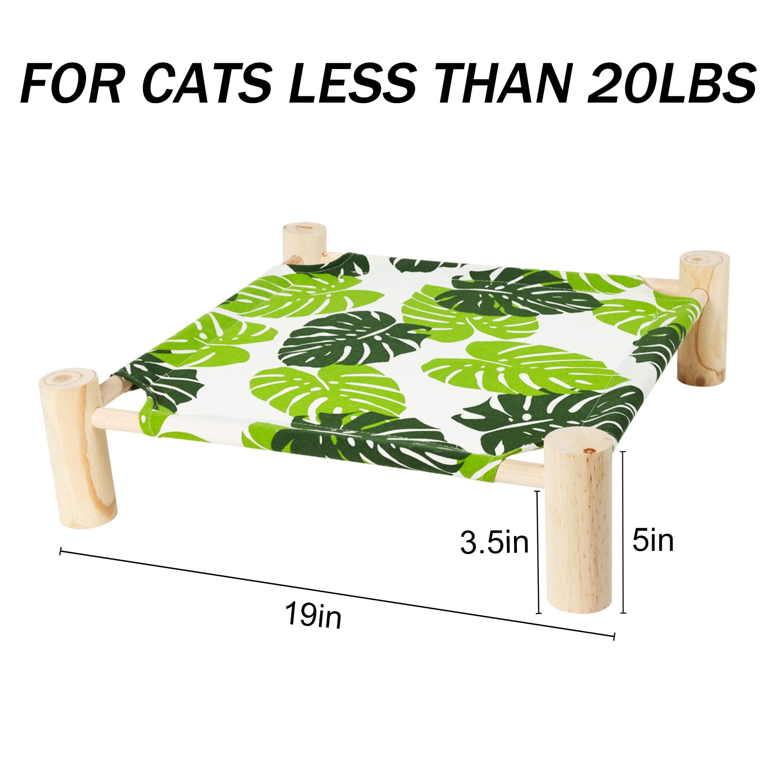 Patas Lague Cat and Dog Hammock Bed Small Dog Bed, Wooden Cat Elevated Cooling Outdoor Bed for All Seasons, Cat Beds for Indoor Cats, Cat Cots Furniture Pet Bed Puppy Bed(Monstera Leaf) - WoodArtSupply