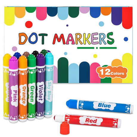 DOSEWART Dot Markers for Kids, 12-Color Bingo Daubers, Washable Bingo Markers for Kids Drawing Coloring, Arts and Crafts Supplies Dot Paint Marker Set DOSEWART