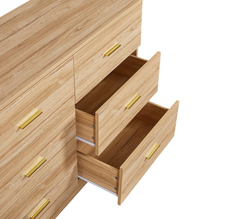 Miscoos 9 Drawer Dresser, 62.9" Large Deep Chest of Drawers,Wooden Dresser Storage Cabinet with 9 Drawers for Bedroom, Long Natural Dressers for Living Room, Hallway,Nursery Miscoos