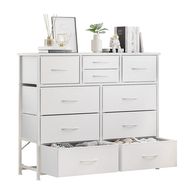 LUMTOK 10-Drawer Dresser, Fabric Storage Dressers Drawers for Bedroom, Hallway, Nursery, Closets, Steel Frame, Wood Top, Easy Pull Handle (White)