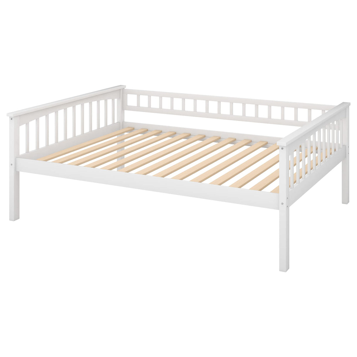 Full Size Bunk Bed with 2 Storage Drawers,Wooden Full Bunk Bed Frame with Fence-shaped Guardrails and Ladder, Convertible into 2 Platform Beds with Headboard and Footboard, No Box Spring Needed, White Janusline
