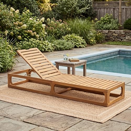 Christopher Knight Home Vauz Patio Chaise Lounge Chair Outdoor, Acacia Wood Poolside Sun Lounger with Slatted Design, Open Frame Pool Lounger with Adjustable Backrest, Natural (Frame Only)