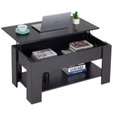 FDW Lift Top Coffee Table with Hidden Compartment and Storage Shelf Wooden Lift Tabletop for Home Living Room Reception Room Office (Black) FDW