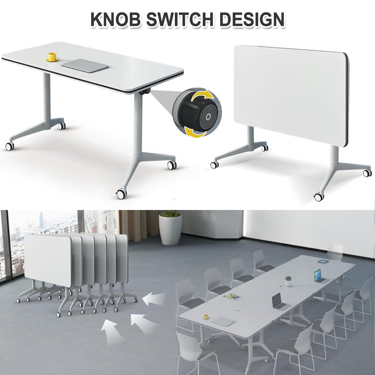 Ptosziav Folding Conference Table Conference Room Table, Modern Flip Top Mobile Training Table, Foldable Meeting Table for Office Training Room,Meeting Seminar Tables with Caster Wheels(6 Pcs 55.1IN) Ptosziav