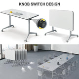 Ptosziav Folding Conference Table Conference Room Table, Modern Flip Top Mobile Training Table, Foldable Meeting Table for Office Training Room,Meeting Seminar Tables with Caster Wheels(6 Pcs 55.1IN) Ptosziav