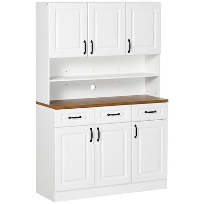 HOMCOM 71" Kitchen Pantry, Freestanding Buffet with Hutch, Farmhouse Storage Cabinet, Microwave Cabinet with 3 Drawers, 6 Doors, 2-Tier Countertop and Adjustable Shelves, White - WoodArtSupply