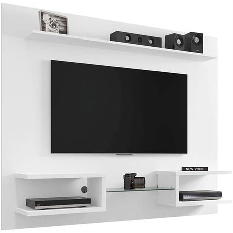 Manhattan Comfort Plaza Floating Entertainment Center for Living Room, Wall Mounted TV Stand with Display Shelves, Wire Management & Mounting Hardware, Fits up to 50" Screens, White Manhattan Comfort