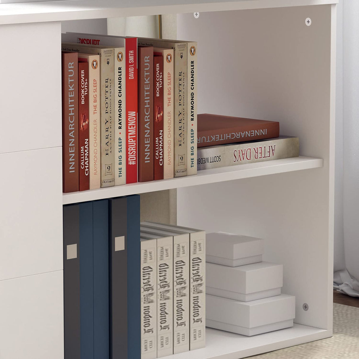 Homsee Home Office Computer Desk Corner Desk with 3 Drawers and 2 Shelves, 55 Inch Large L-Shaped Study Writing Table with Storage Cabinet - White Homsee