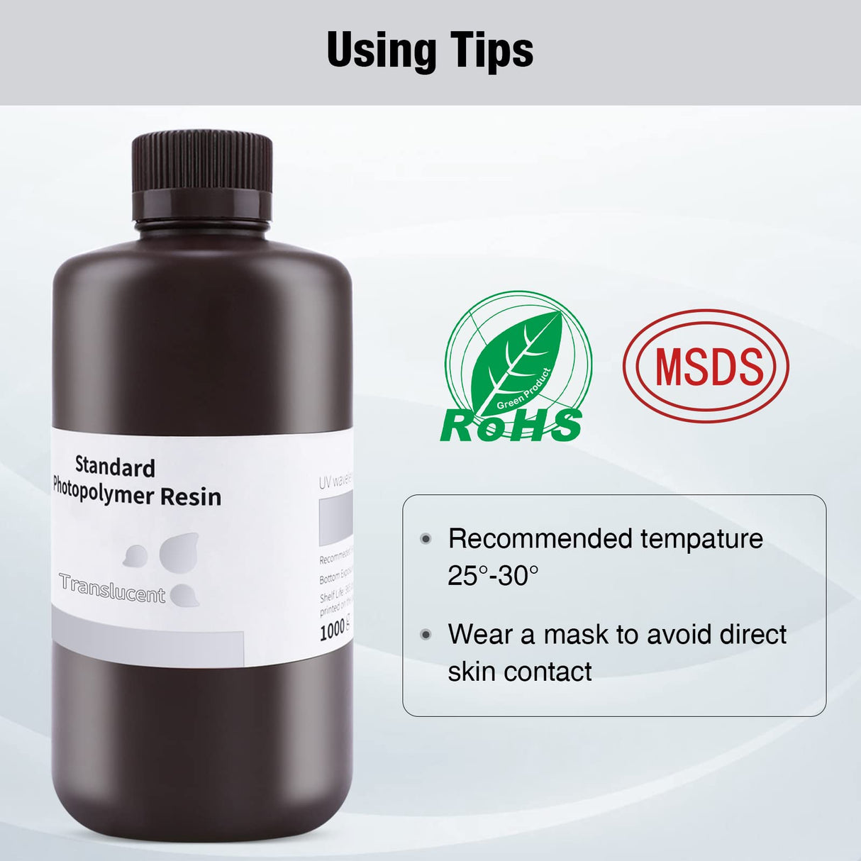 ELEGOO 3D Printer Resin, 405nm Fast UV Curing Standard Photopolymer Resin, High Precision, Non Toxic 3D Resin for Saturn 4/Saturn 3/Mars 5/Mars 4, LCD/MSLA/DLP 3D Printing, Translucent 1000G Deeplee