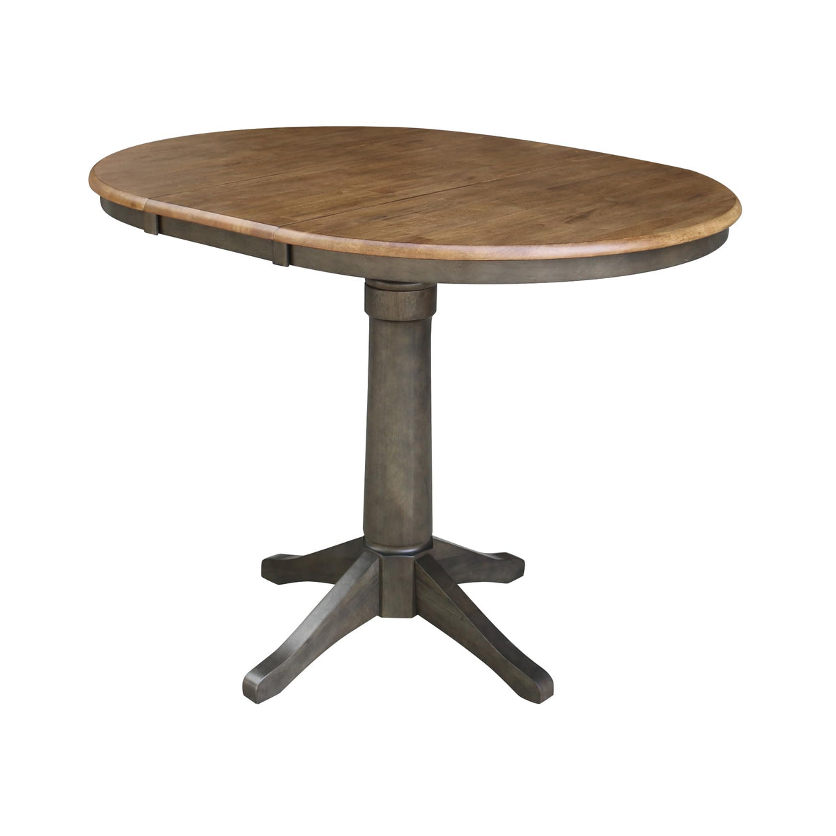 IC International Concepts 36" Round Top Pedestal 12" Leaf-36.1" H-Counter Height Dining Table, Hickory/Washed Coal IC International Concepts