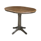 IC International Concepts 36" Round Top Pedestal 12" Leaf-36.1" H-Counter Height Dining Table, Hickory/Washed Coal IC International Concepts