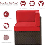 U-MAX 7 Piece Outdoor Patio Furniture Set with Extra 30 Inch Fire Pit Table, PE Rattan Wicker Sofa Set, Outdoor Sectional Furniture Chair Set with Cushions and Tea Table, Brown Rattan&Red Cushion U-MAX
