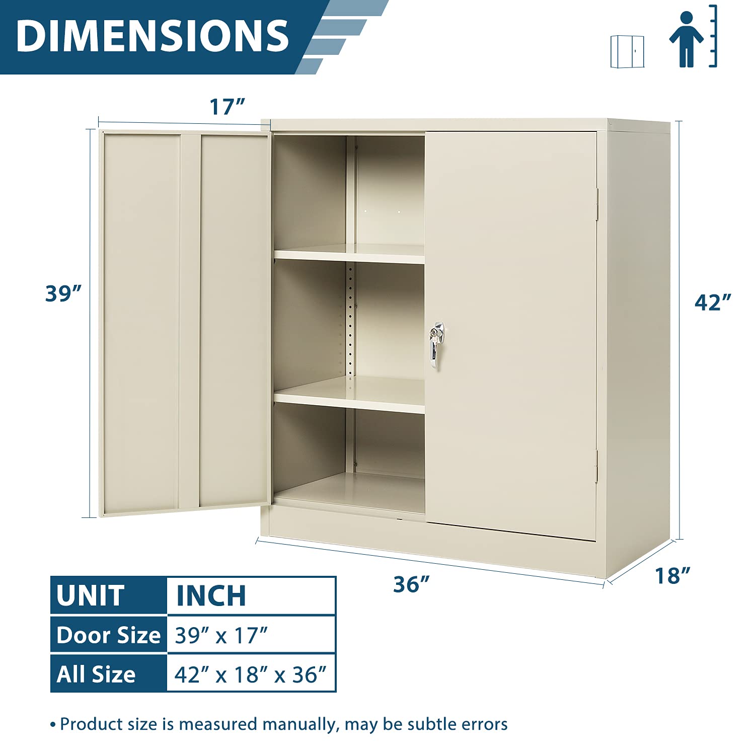 INTERGREAT Steel Storage Cabinet 42", Lockable Metal Storage Cabinet with 2 Doors Locking Counter Cabinet for Home Office (Grey) - WoodArtSupply