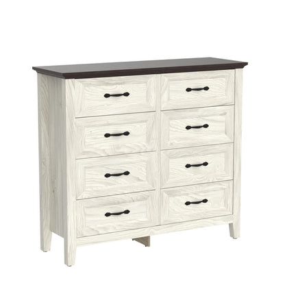 LINSY HOME Dresser for Bedroom, 8 Drawer Dresser with Metal Handles, White Chest of Drawers for Living Room, Entryway and Hallway, White Beige - WoodArtSupply