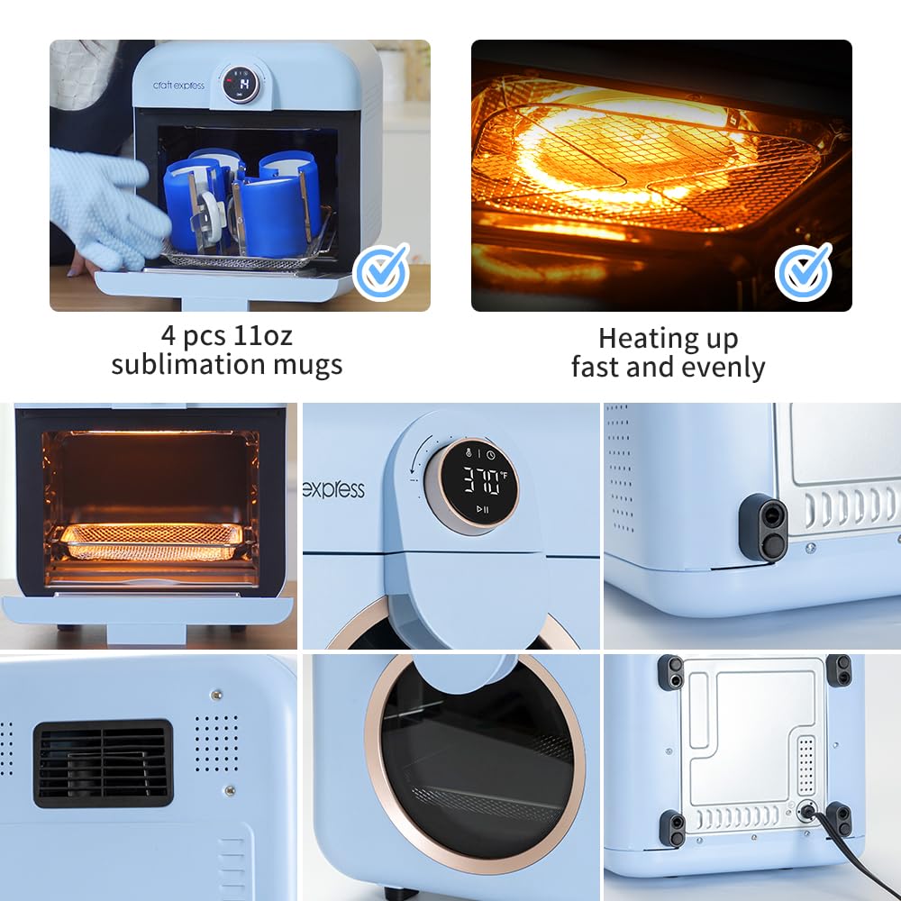Craft Express 12L Sublimation Oven Machine for Sublimation Blanks,Light Blue Tumbler Heat Press Machine for Sublimation Tumblers,Convection Oven for Sublimation Mugs Cups Craft Express
