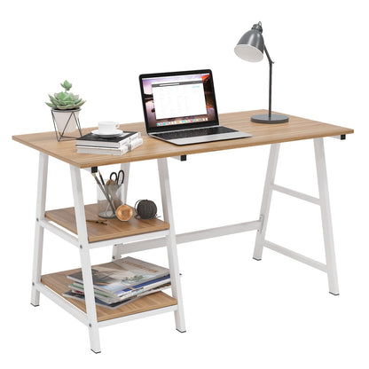 SogesHome 47-Inch Oak Trestle Computer Desk with Shelves for Home Office Use